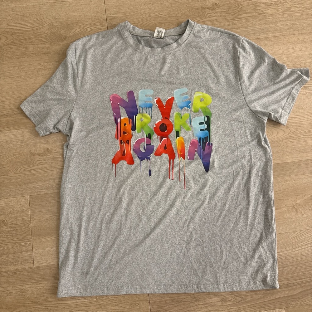 Vibrant Gray Tee with Multicolor Graphic